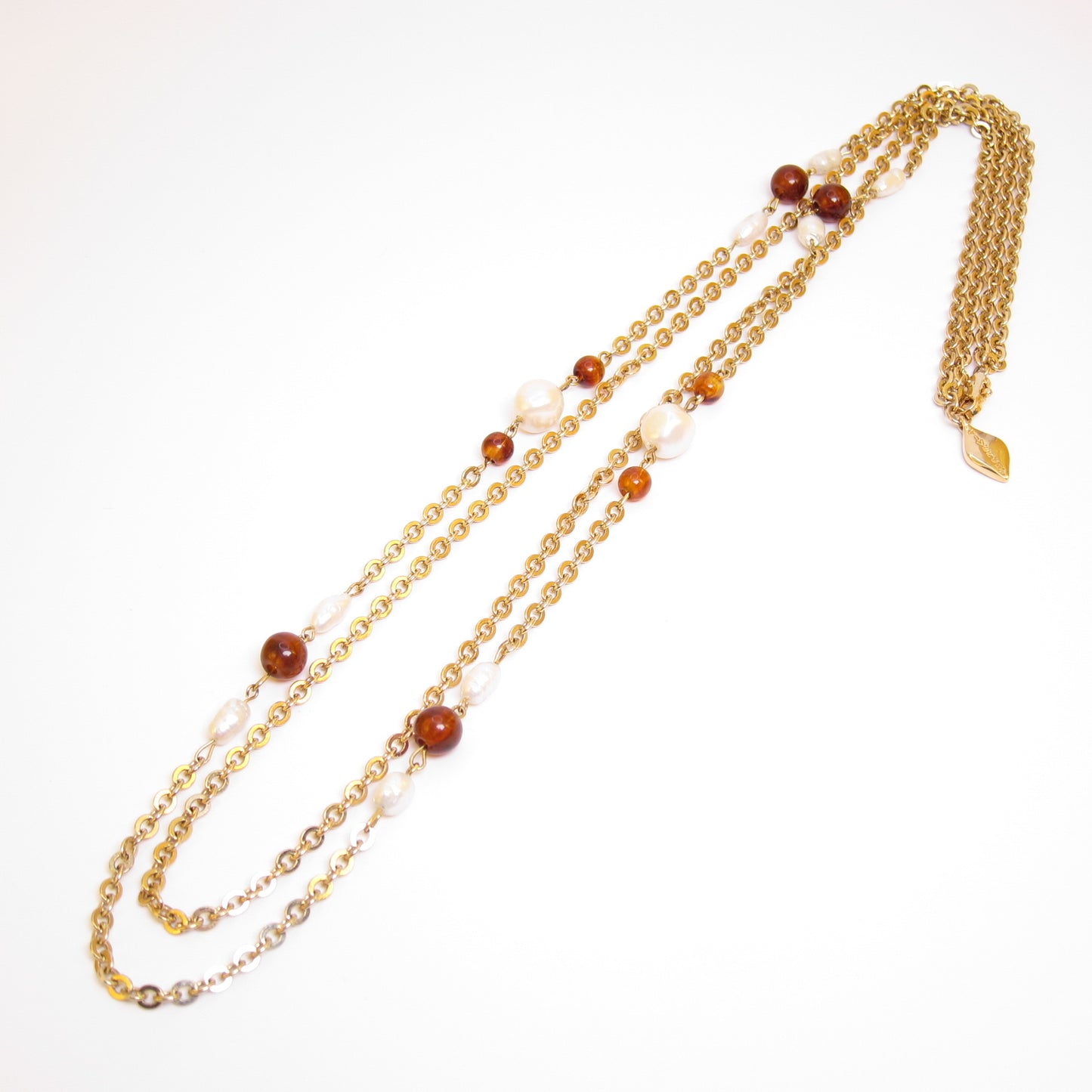 Givenchy Vintage Pearl and Amber Bead Golden Long Necklace
