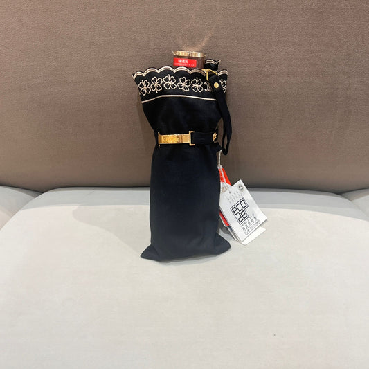 Celine Vintage Triomphe Logo Black Embroidered Umbrella