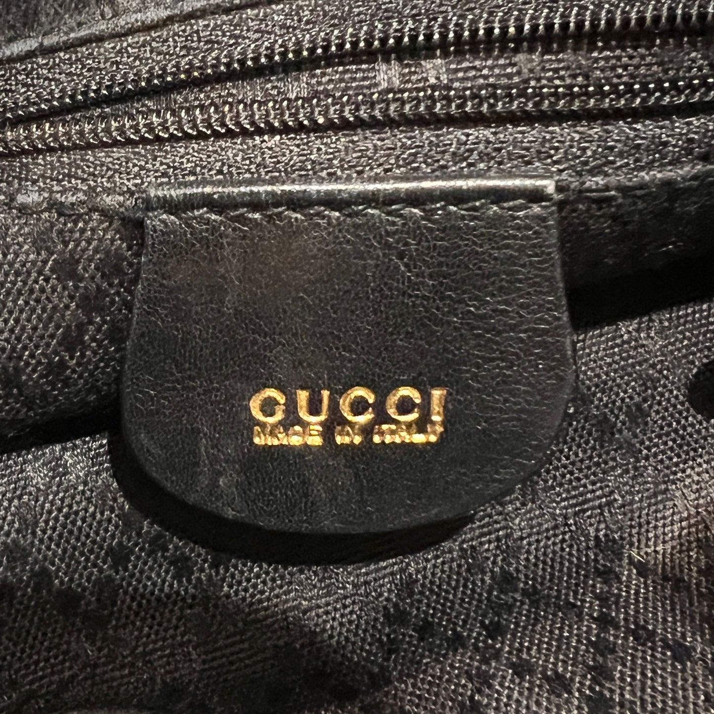 Gucci Vintage 黑色皮革竹編小背包