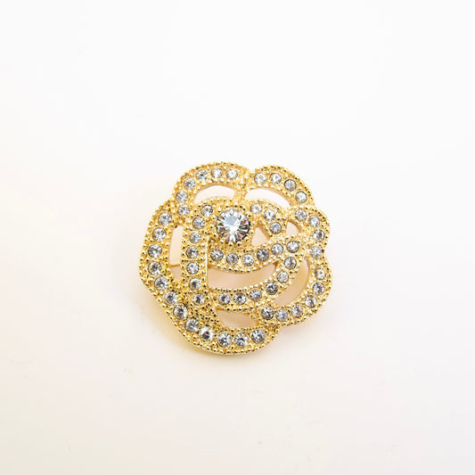 Christian Dior Vintage Flower Motif with Rhinestone Golden Brooch
