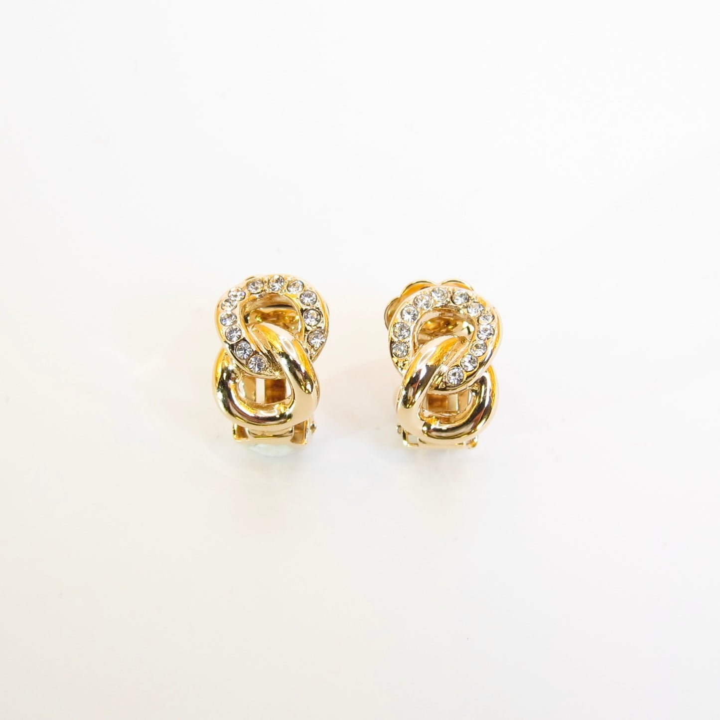 Christian Dior Vintage Rhinestone and Link Golden Clip-on Earrings