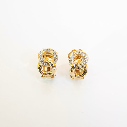 Christian Dior Vintage Rhinestone and Link Golden Clip-on Earrings