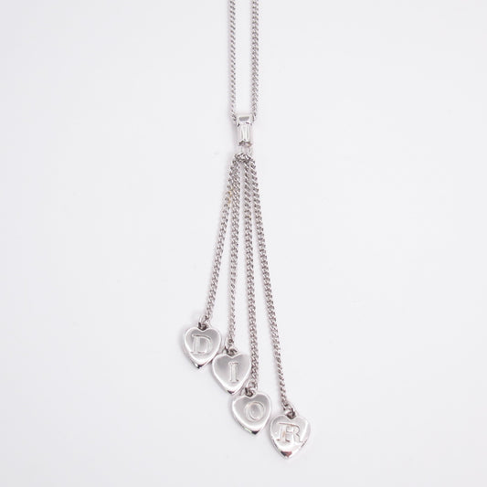 Christian Dior Vintage Heart Shaped Dior Letter Charm Tassel Silver Necklace