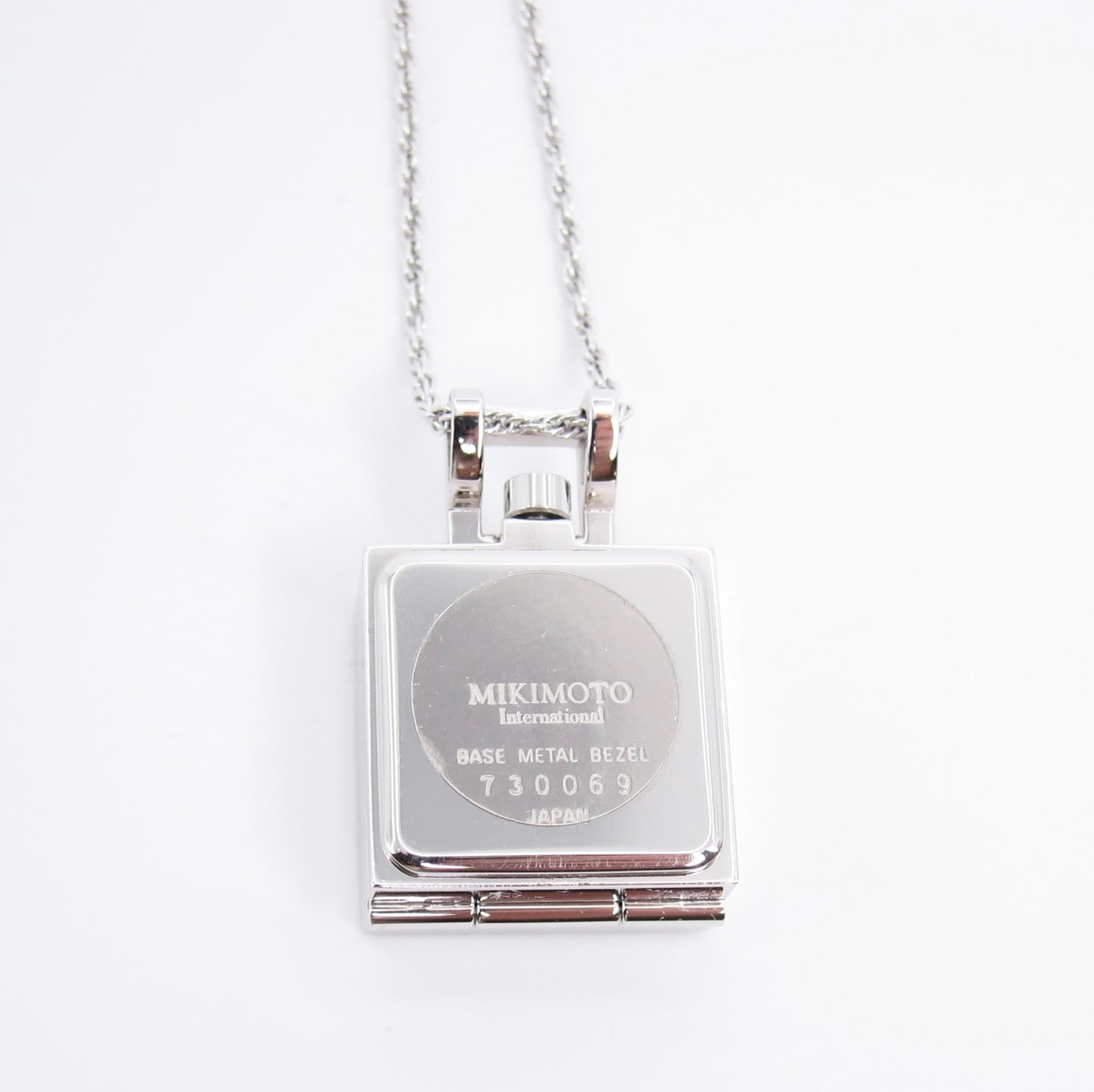 Mikimoto Vintage Square White Face Silver Pendant Watch with Pearl Box and Necklace