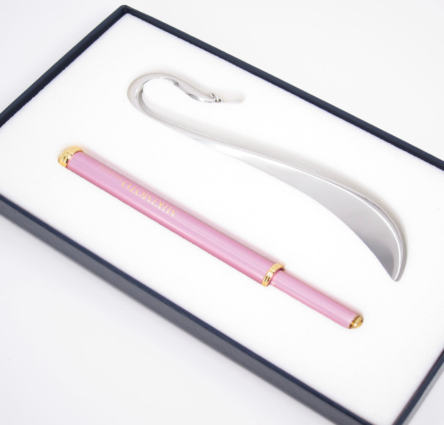 Mikimoto Vintage Pink Ballpoint Pen and Book Mark with Pearl Box Set