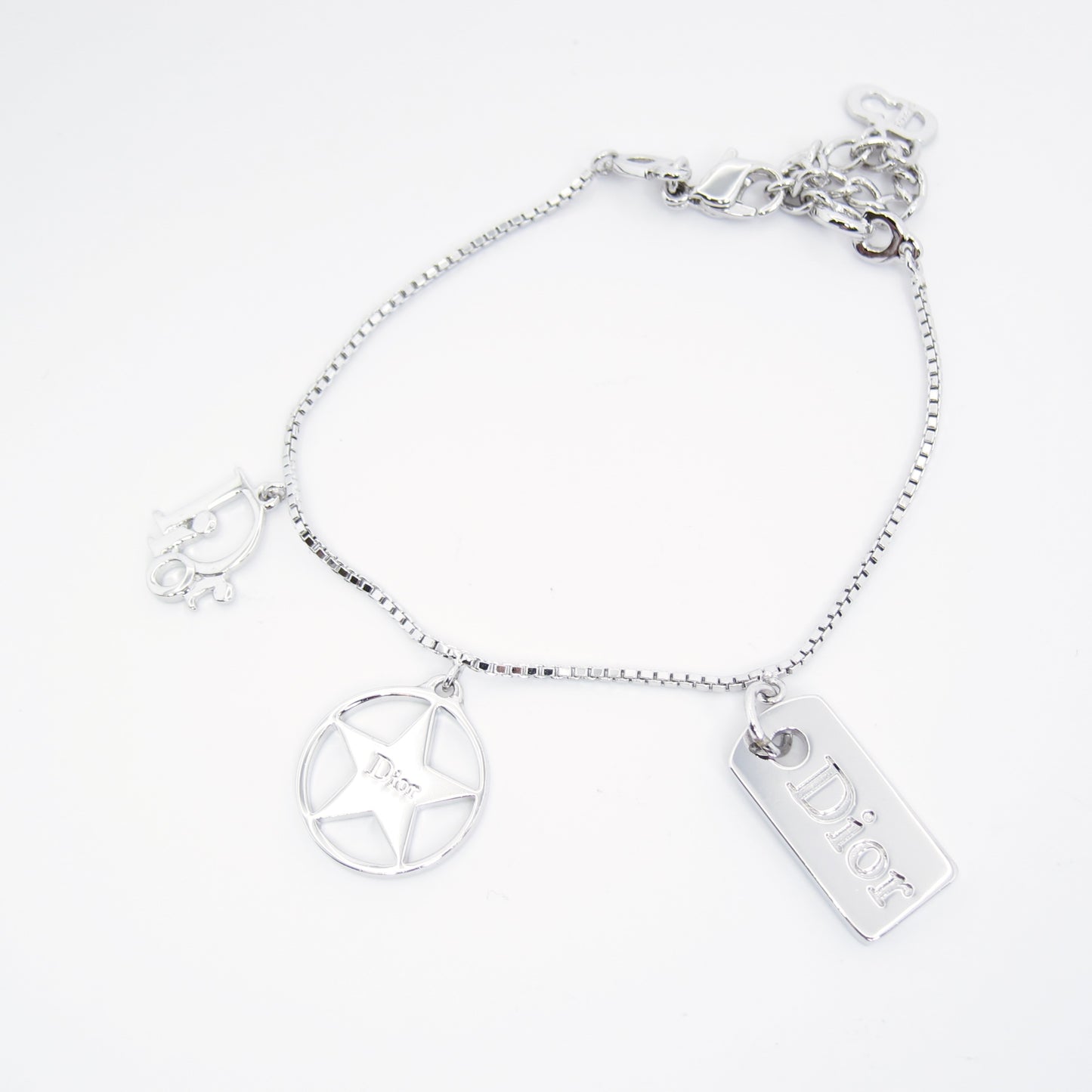 Christian Dior Vintage Dior Logo Charm Silver Bracelet