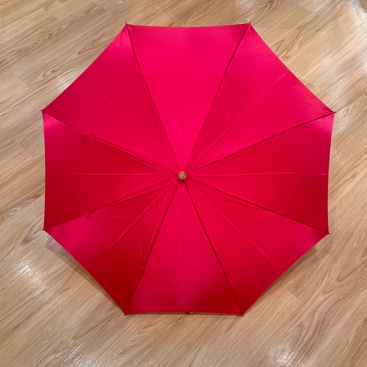 Christian Dior Vintage Red Monogram Oblique Folding Umbrella with Wood Handle