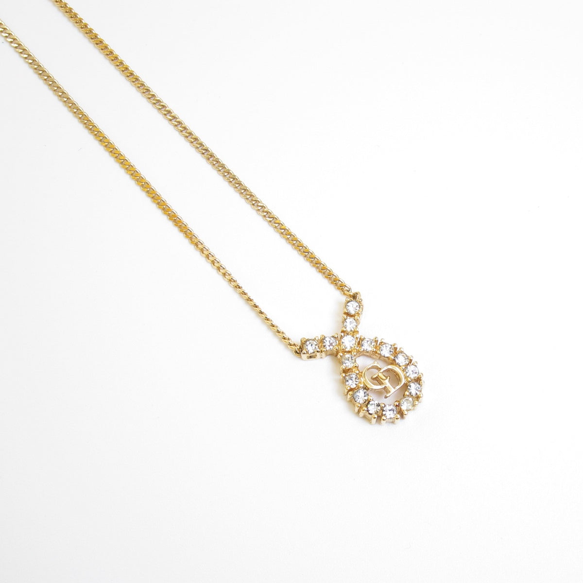 Christian Dior Vintage Crystal Teardrop CD Necklace