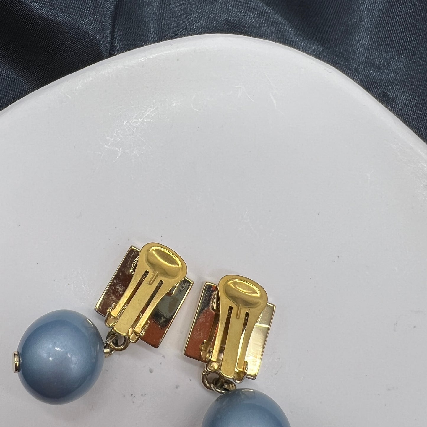 Ferragamo Vintage Golden Square X Blue Sphere Clip-On Earring