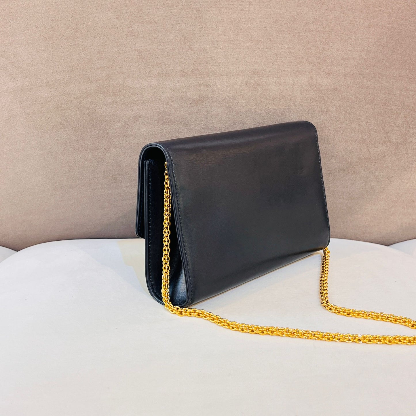 Bally Vintage 3-Ways Golden Medallion Black Leather Chain Shoulder Bag