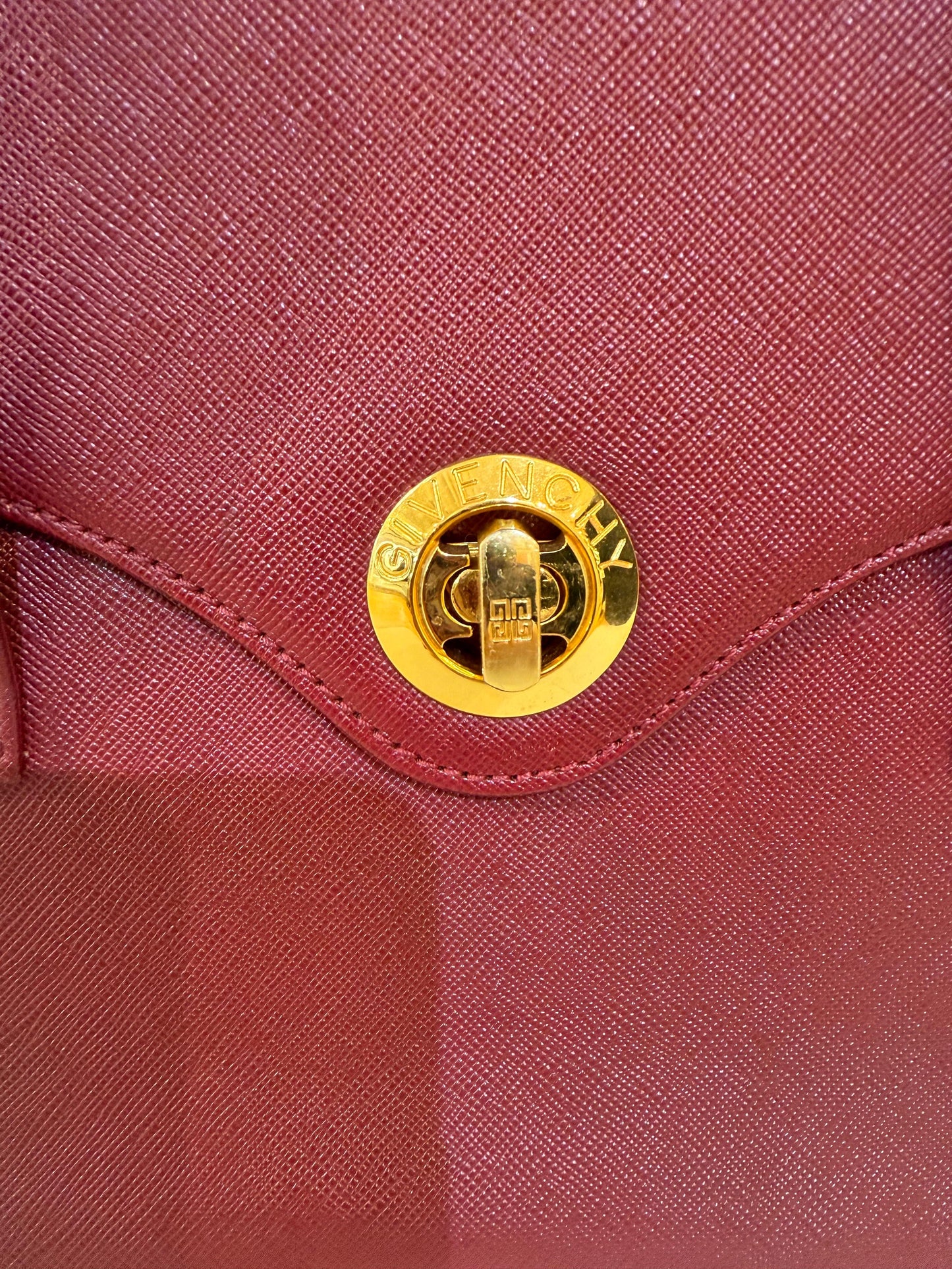 Givenchy Vintage Turn Lock Bordeaux Red Leather Handbag