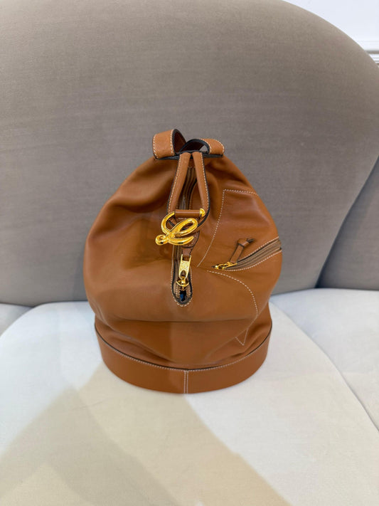 Loewe Vintage Tan Leather Backpack With Pouch