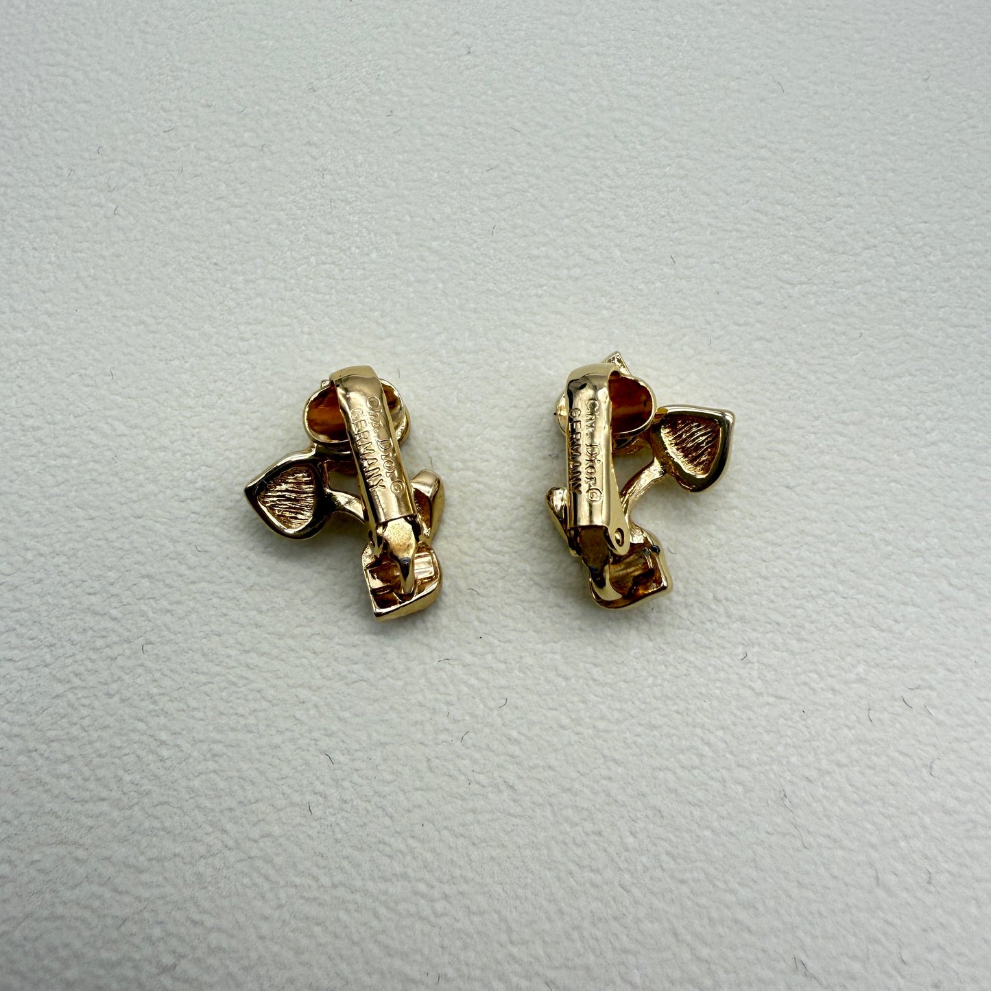 Christian Dior Vintage Leaf Motif Golden Clip-on Earrings