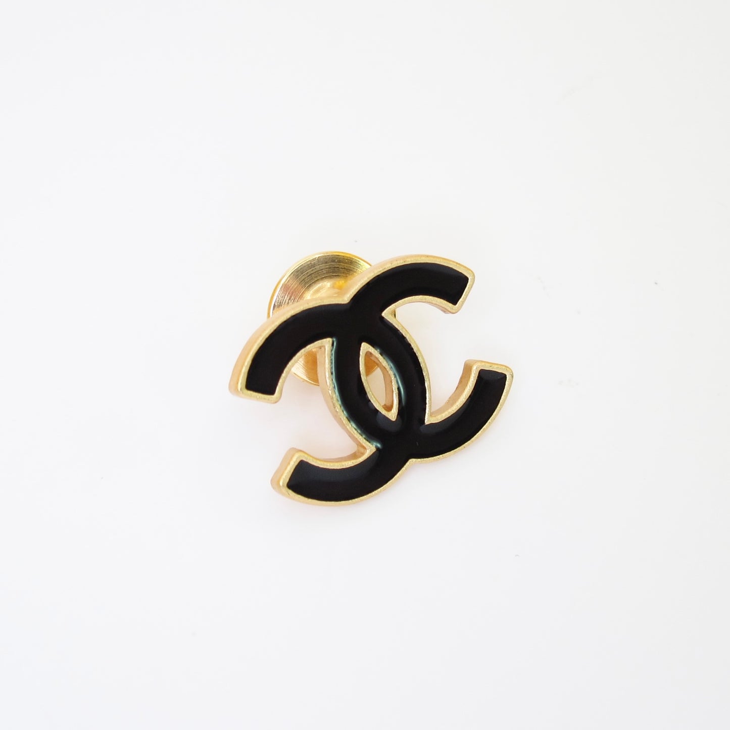 Chanel Vintage CC Logo Black Enamelled Golden Brooch