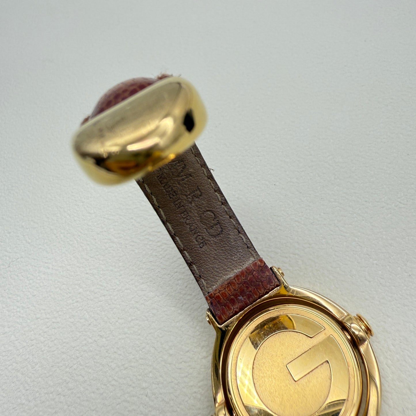 Gucci Vintage Double Face Brown Leather Bangle Watch