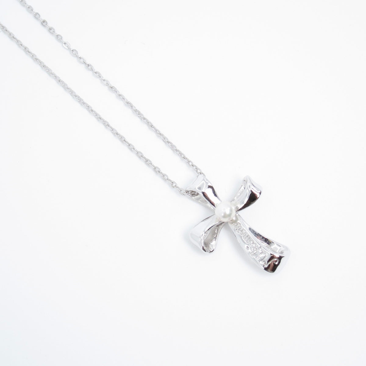 Mikimoto Vintage Silver Bow Akoya Pearl Necklace