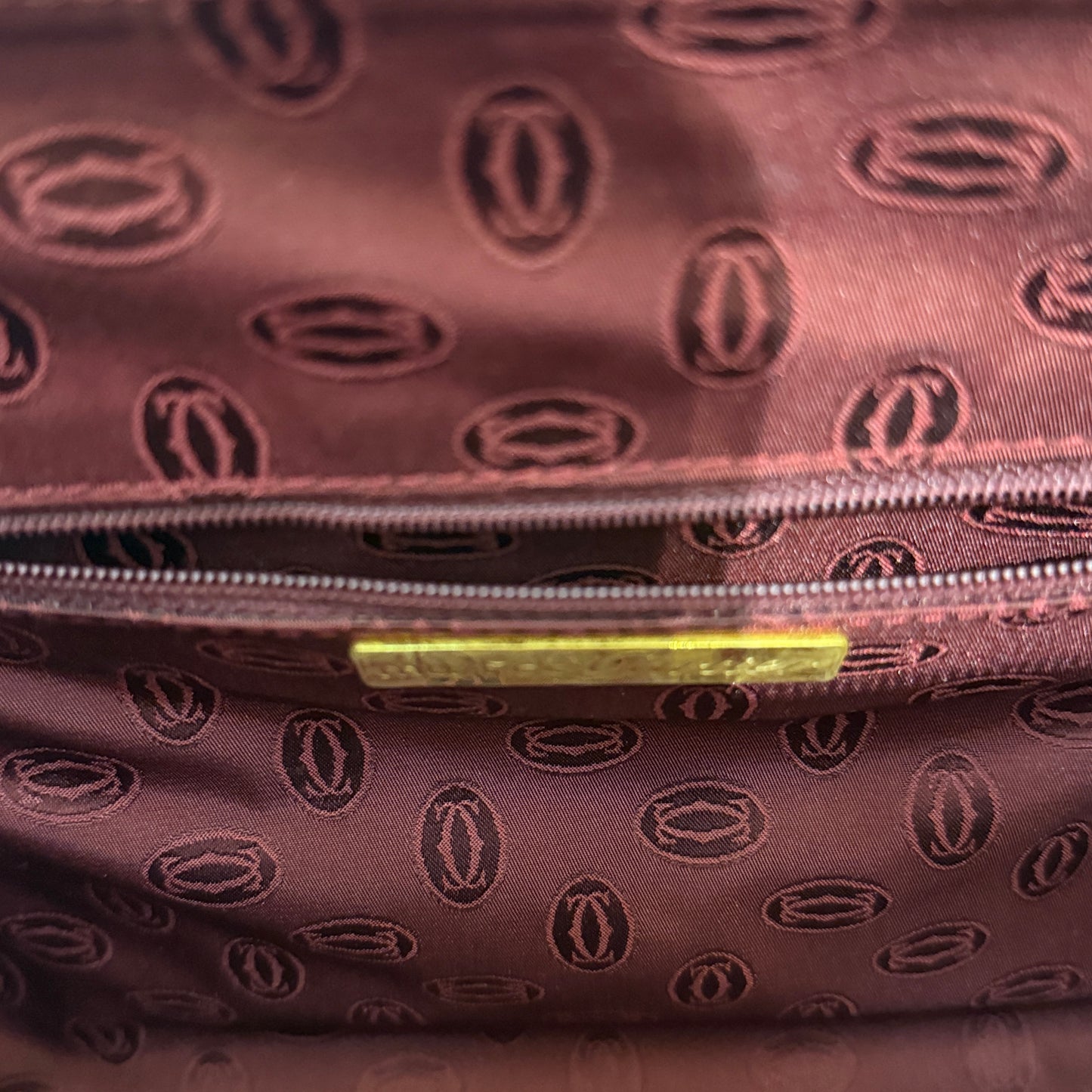 Cartier Must Line Burgundy Red Leather Boston Bag With Golden Chain Logo Charm