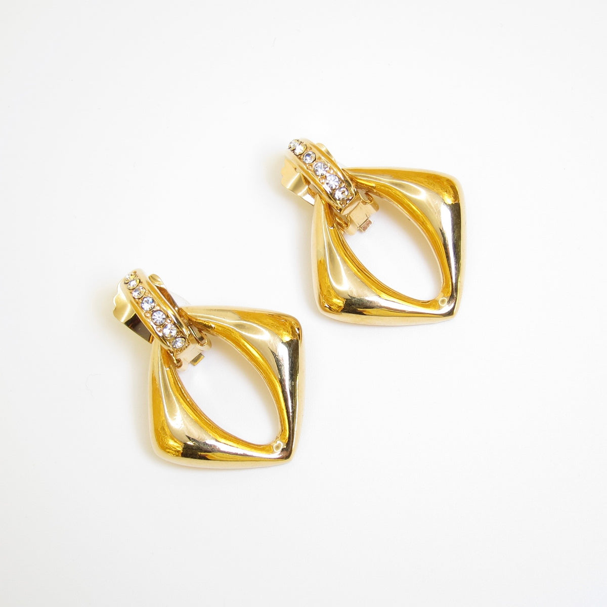 Yves Saint Laurent Vintage Open Drop Rhinestone Gold-Tone Clip-On Earrings