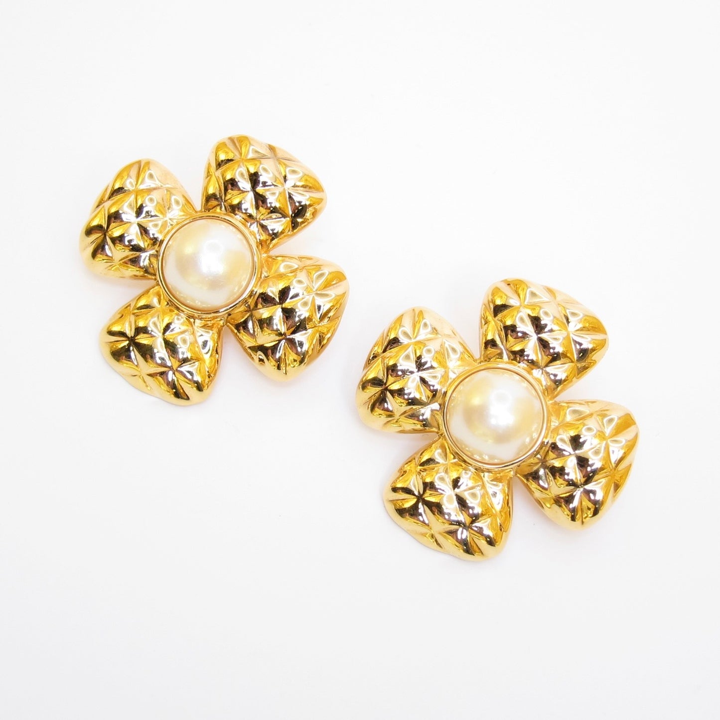 Monet Vintage Maltese Cross Pearl Golden Clip-on Earrings
