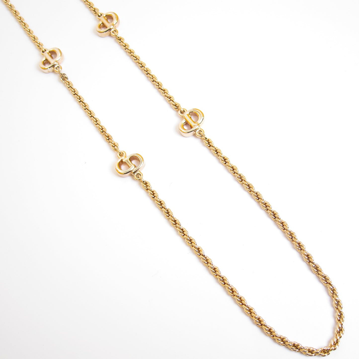 Christian Dior Vintage CD Logo Golden Long Necklace