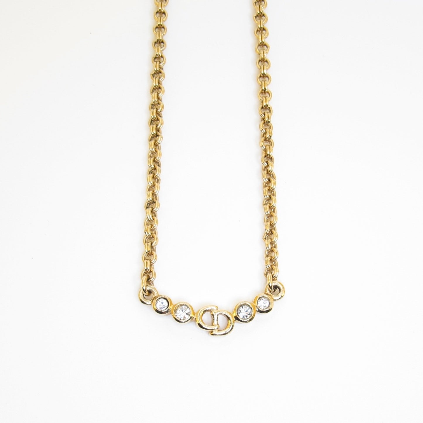 Christian Dior Vintage Four-Crystal CD Necklace