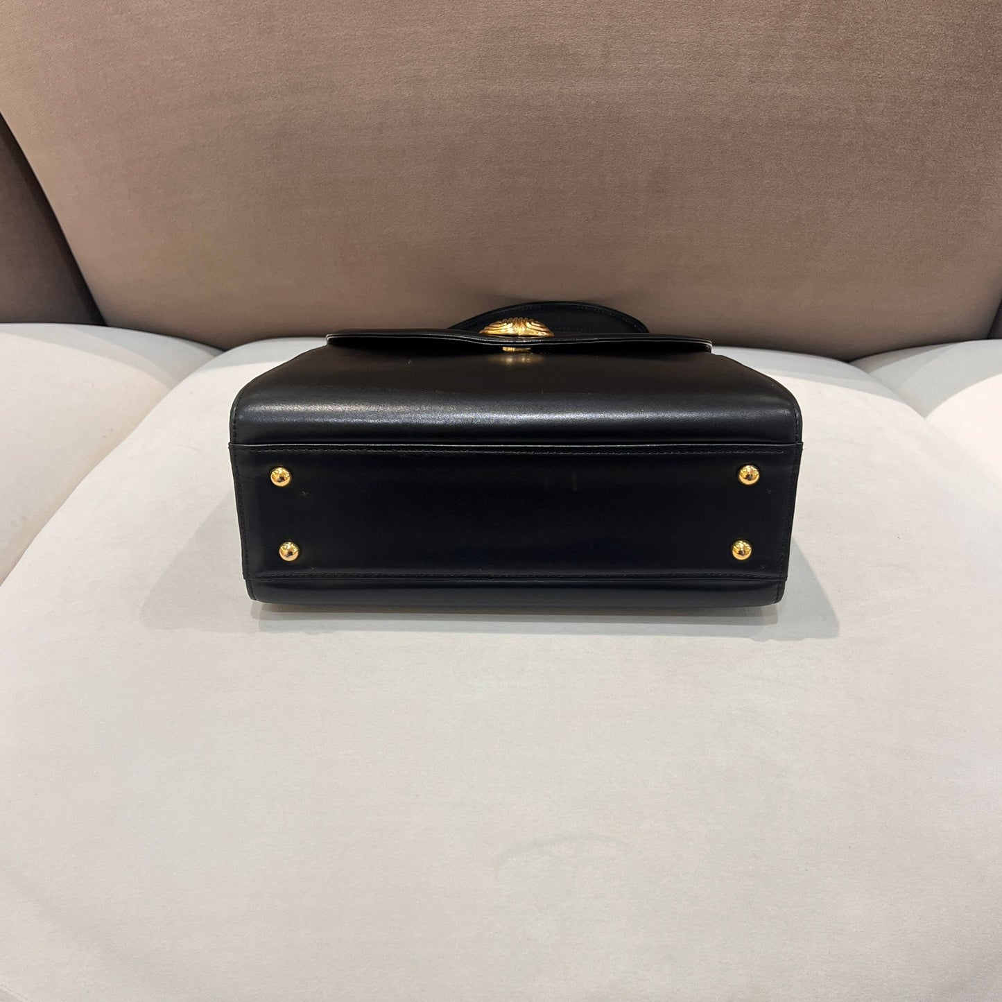 Givenchy Vintage Black Leather Top Handle Structured Handbag