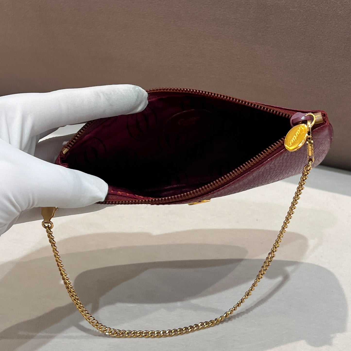 Cartier Vintage Zipped Bordeaux Leather Pouch