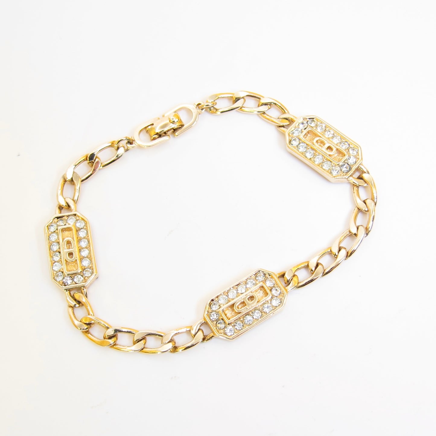 Christian Dior Vintage CD Logo and Rhinestone Golden Bracelet