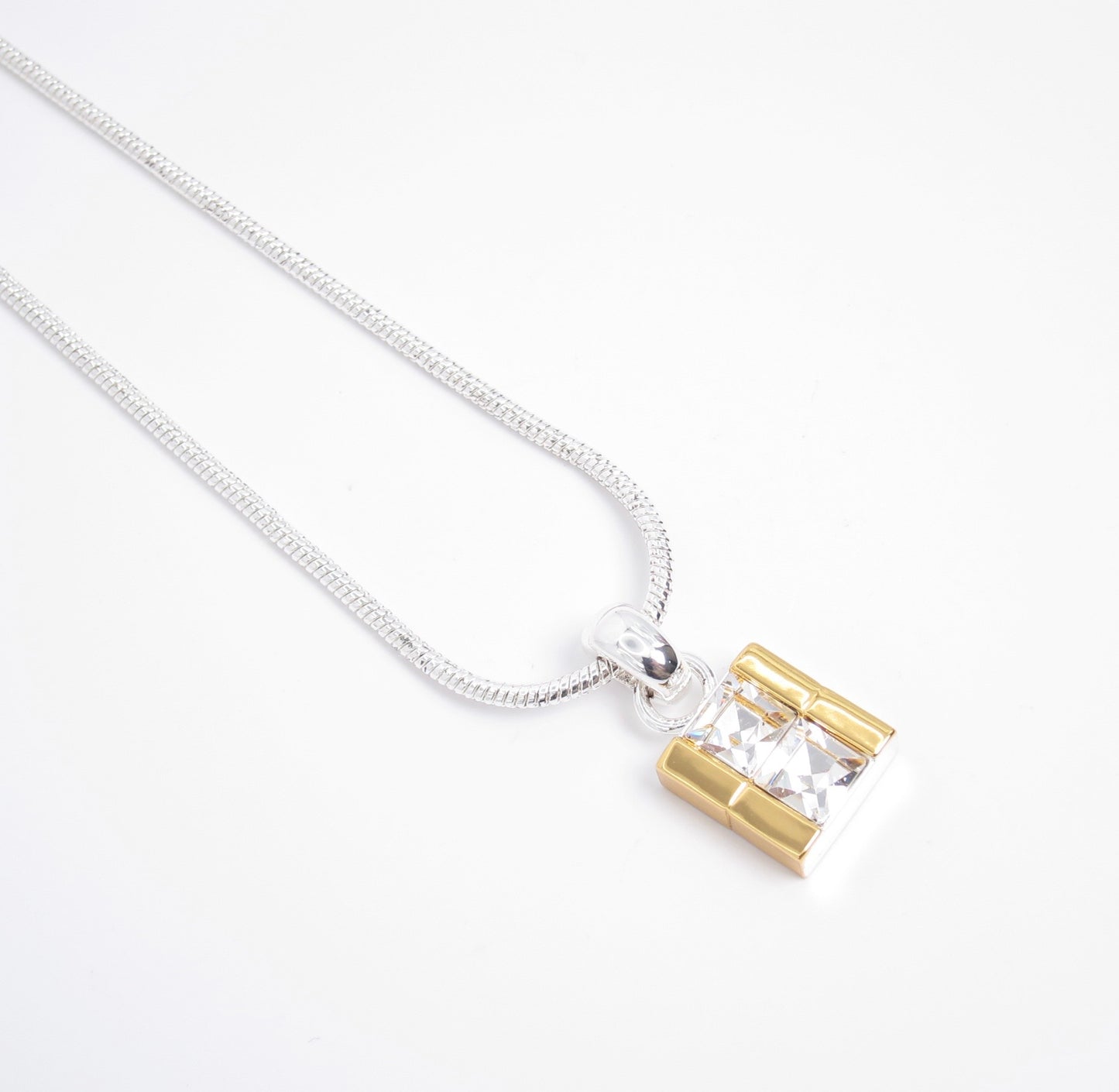 Monet Vintage Two-Tone Geometric Crystal Pendant Necklace