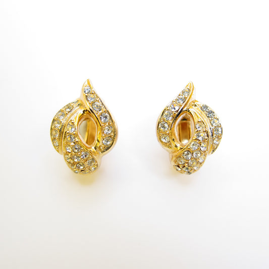 Christian Dior Vintage Rhinestone Golden Clip-on Earrings