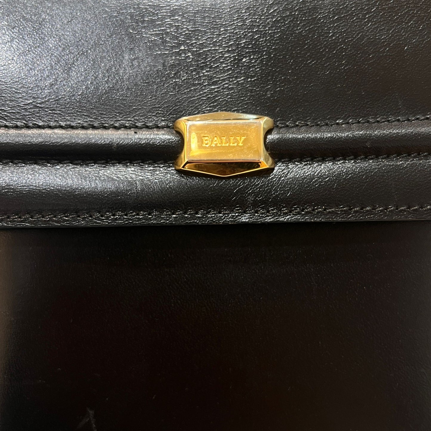 Bally Vintage Black Leather Top Handle Structured Handbag