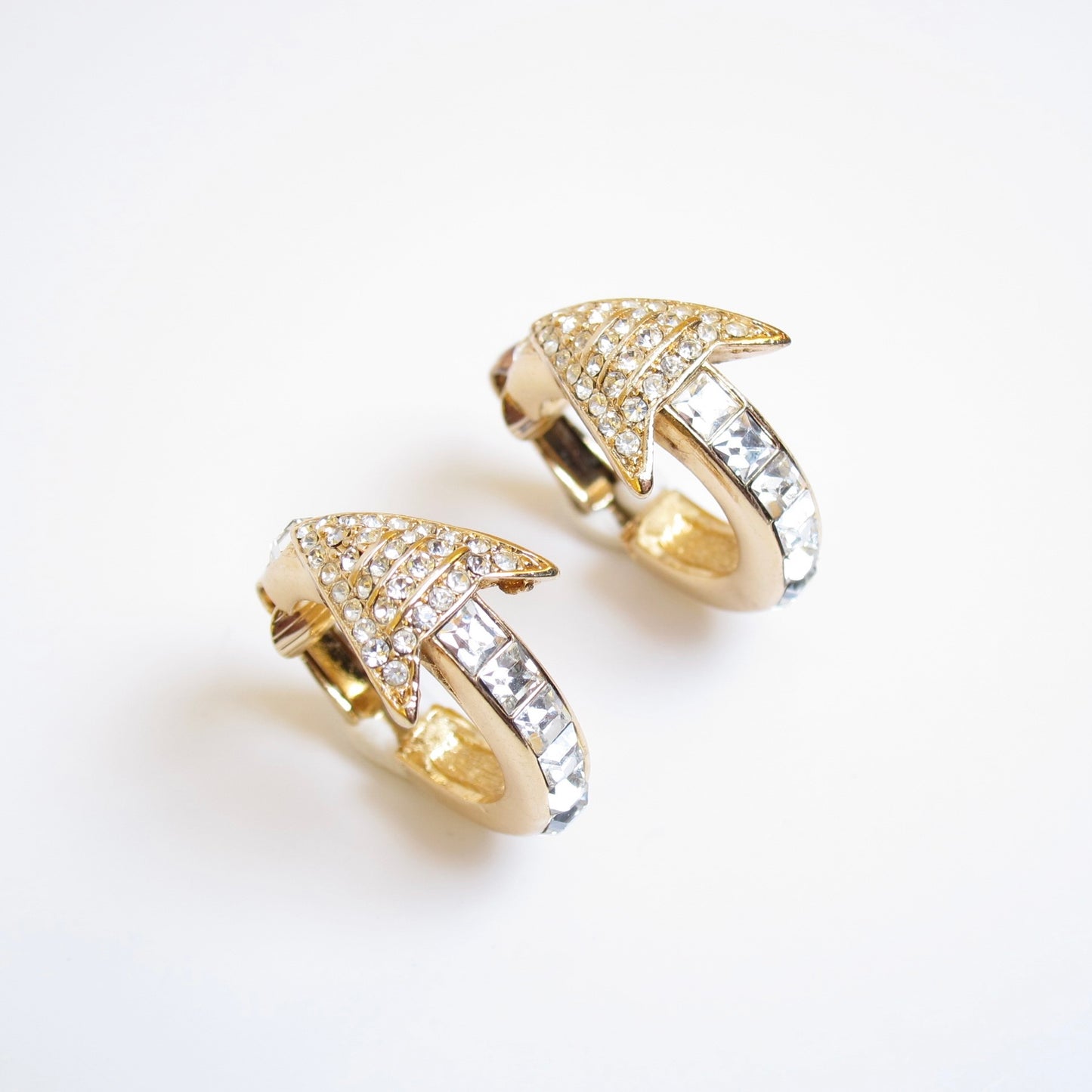 Christian Dior Vintage Arrow with Rhinestone Golden Clip-on Earrings