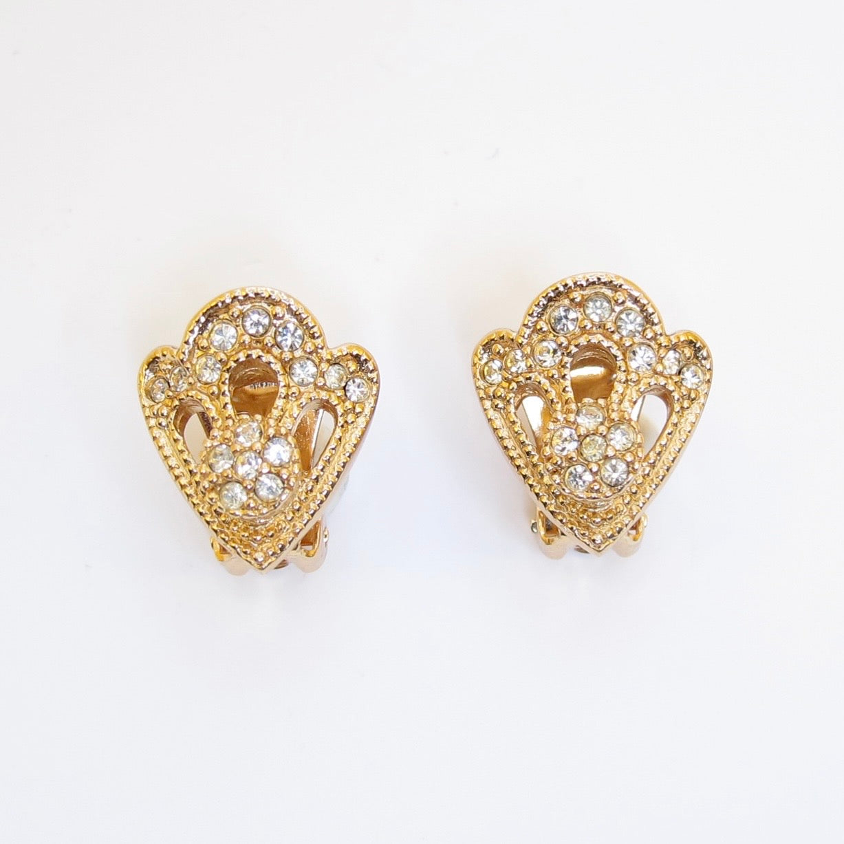 Christian Dior Vintage Stylish Rhinestone Golden Clip-on Earrings