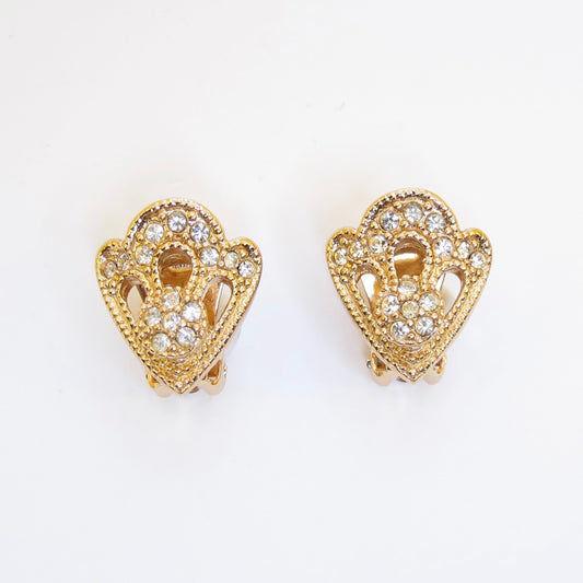 Christian Dior Vintage Stylish Rhinestone Golden Clip-on Earrings