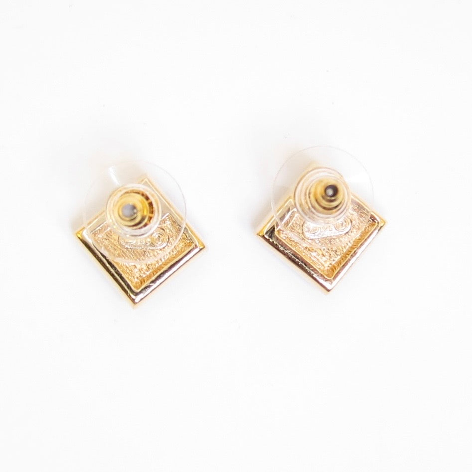 Christian Dior Vintage Rhombus with Rhinestone Golden Earrings