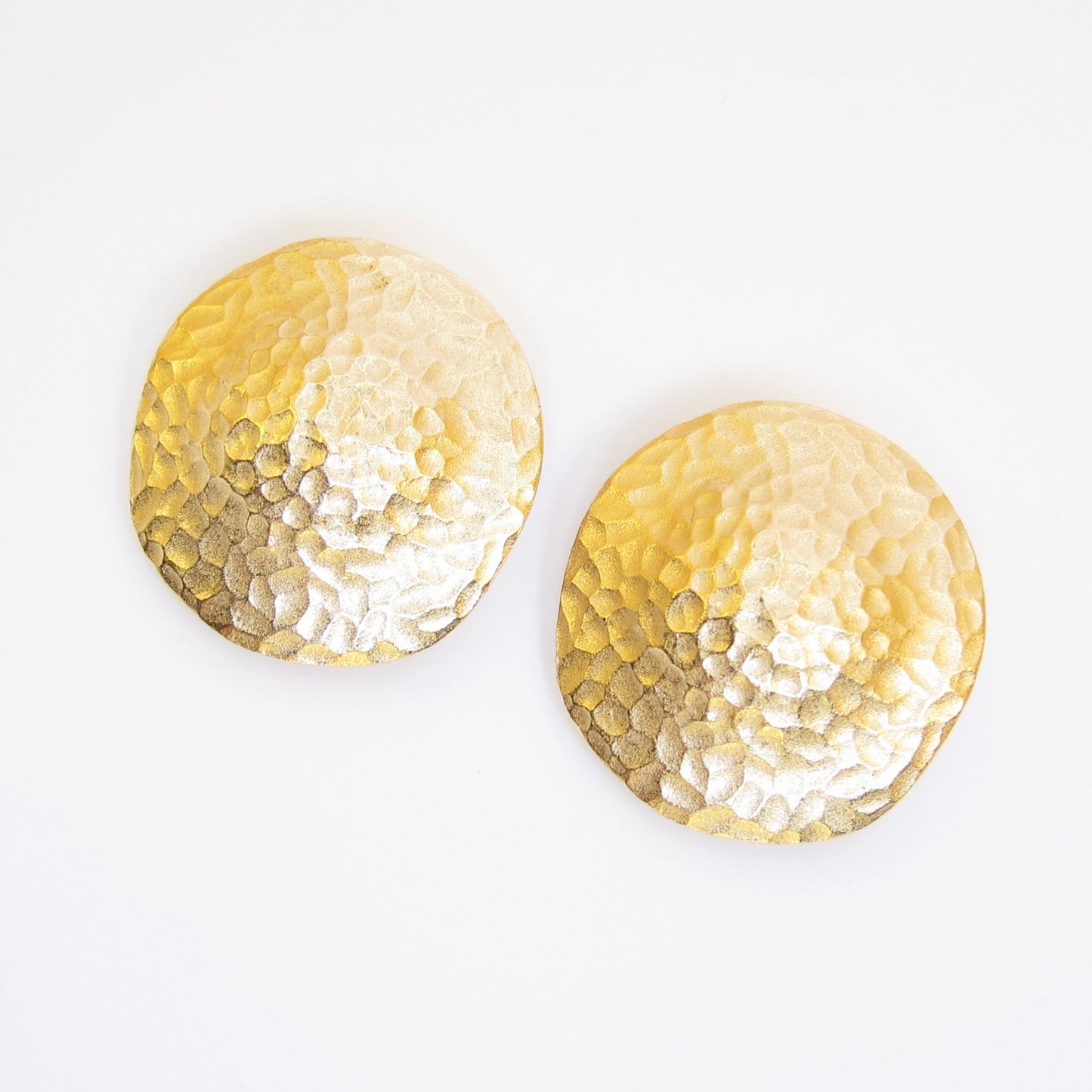 Givenchy Vintage Hammered Round Shaped Golden Clip-on Earrings