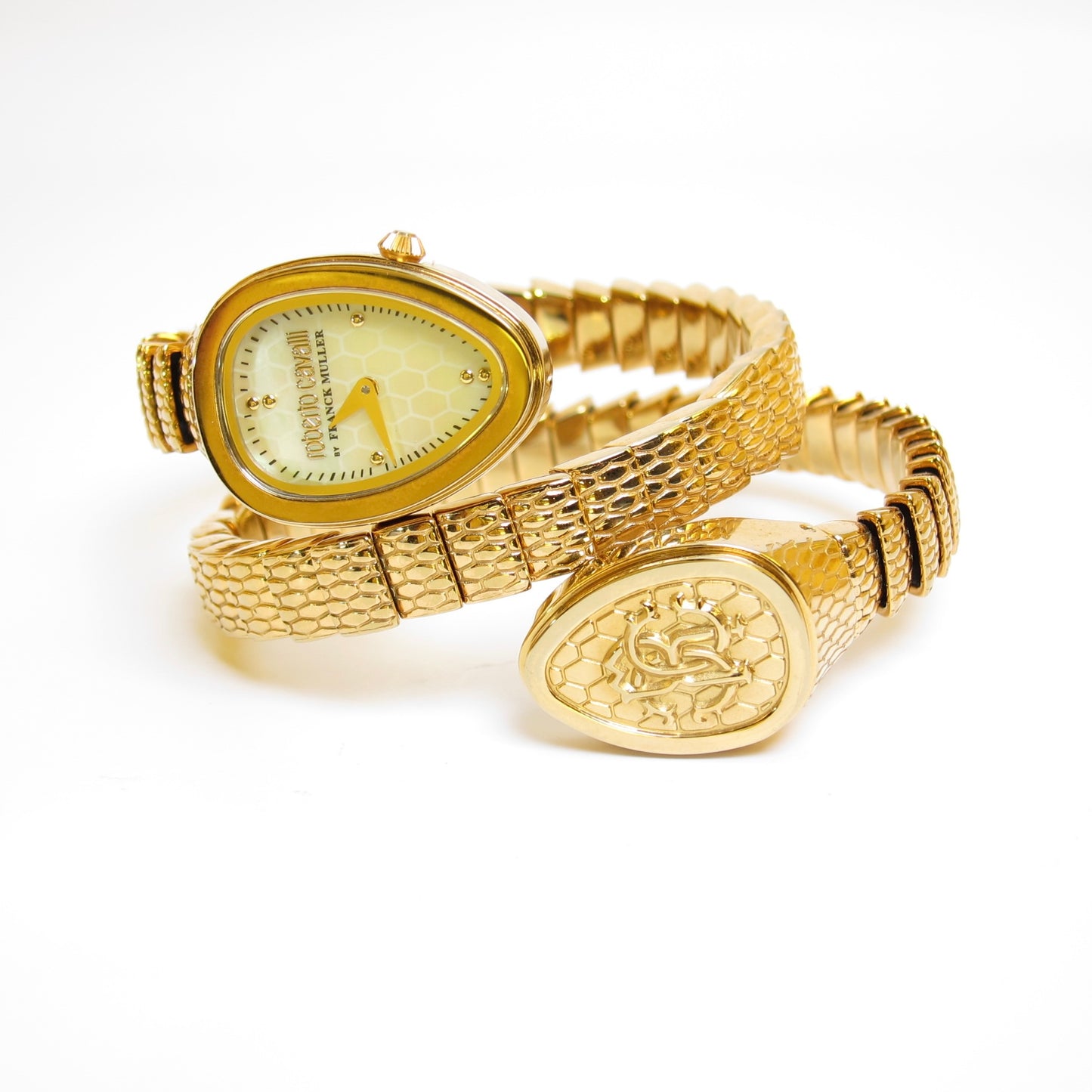 Franck Muller Vintage Roberto Cavalli By Franck Muller Shell Pearl Face Snake Core Golden Watch