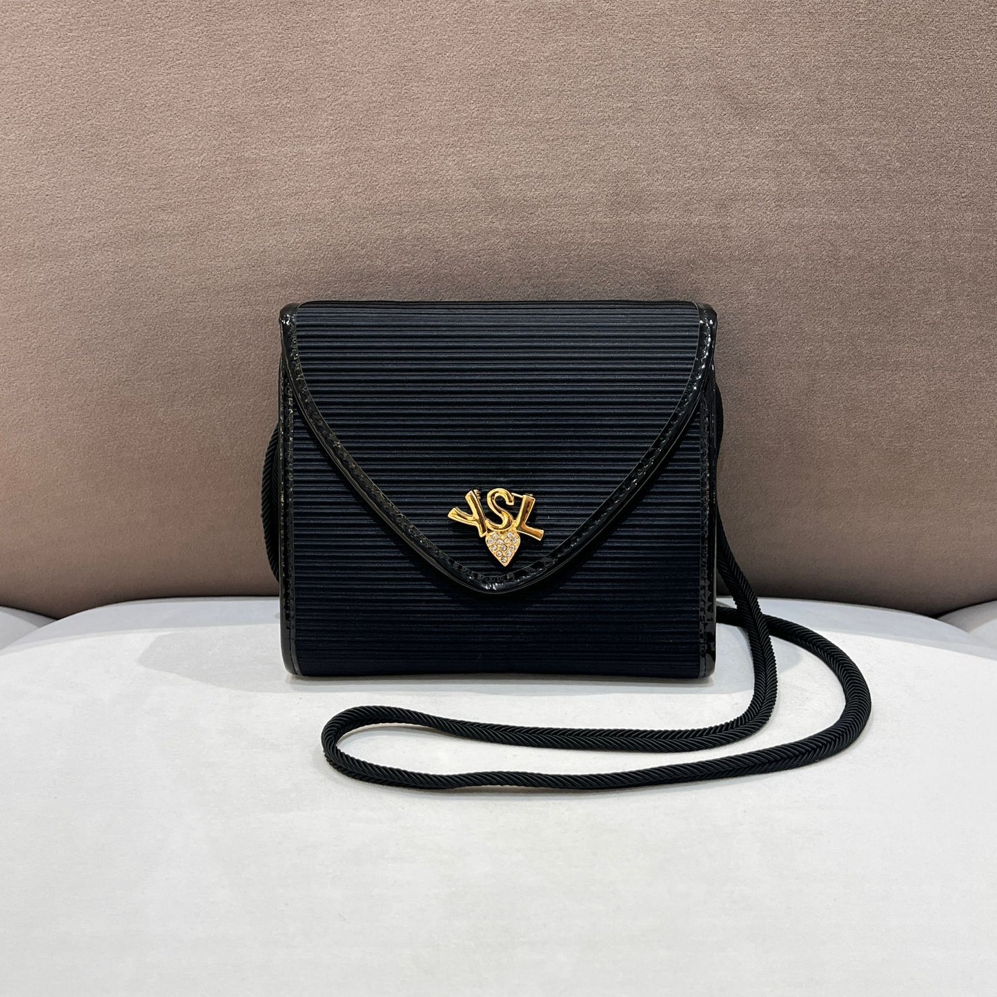 Yves Saint Laurent Vintage Ysl Heart Crystal Black Leather Shoulder Bag
