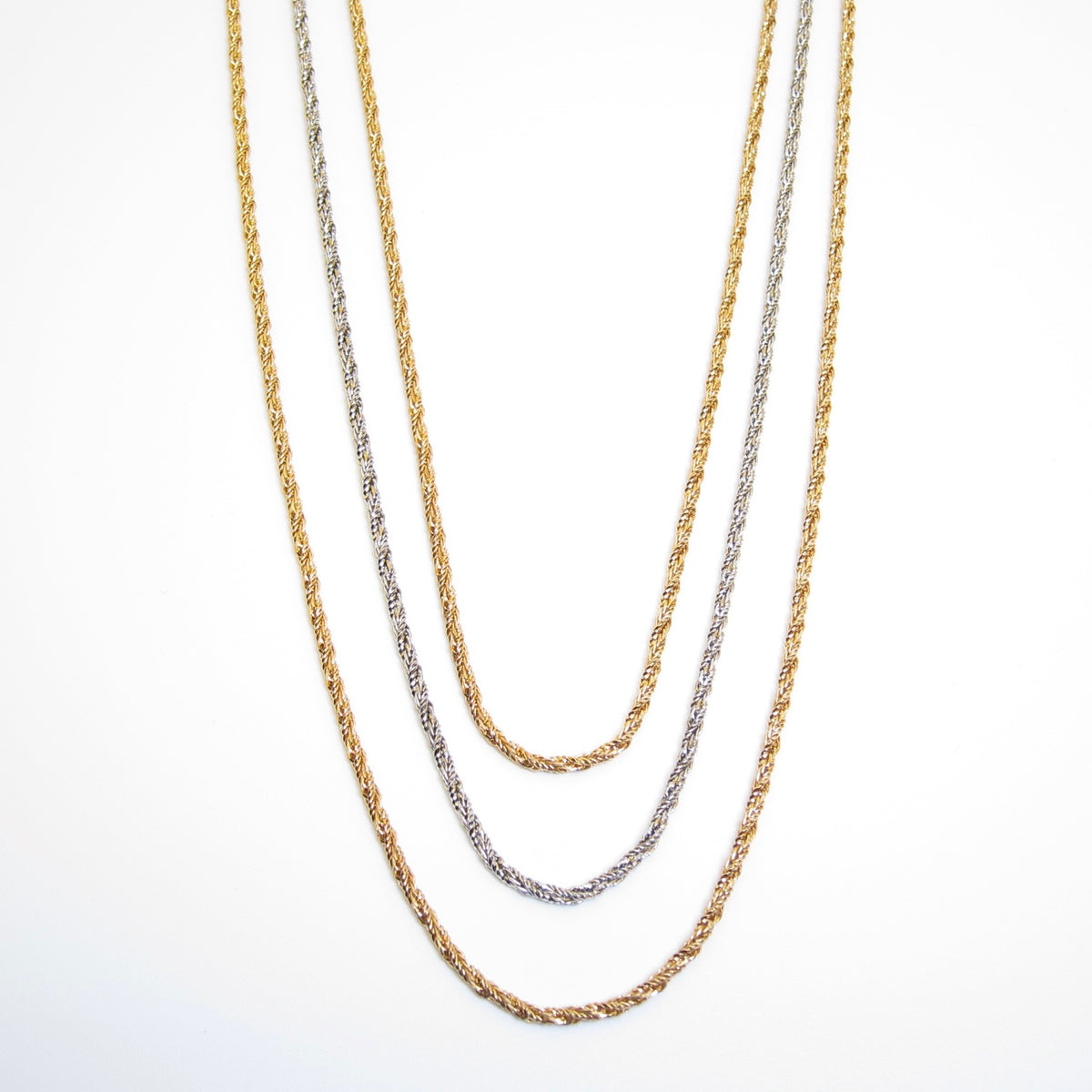 Christian Dior 中古三層混合金屬色長頸鏈，80 厘米