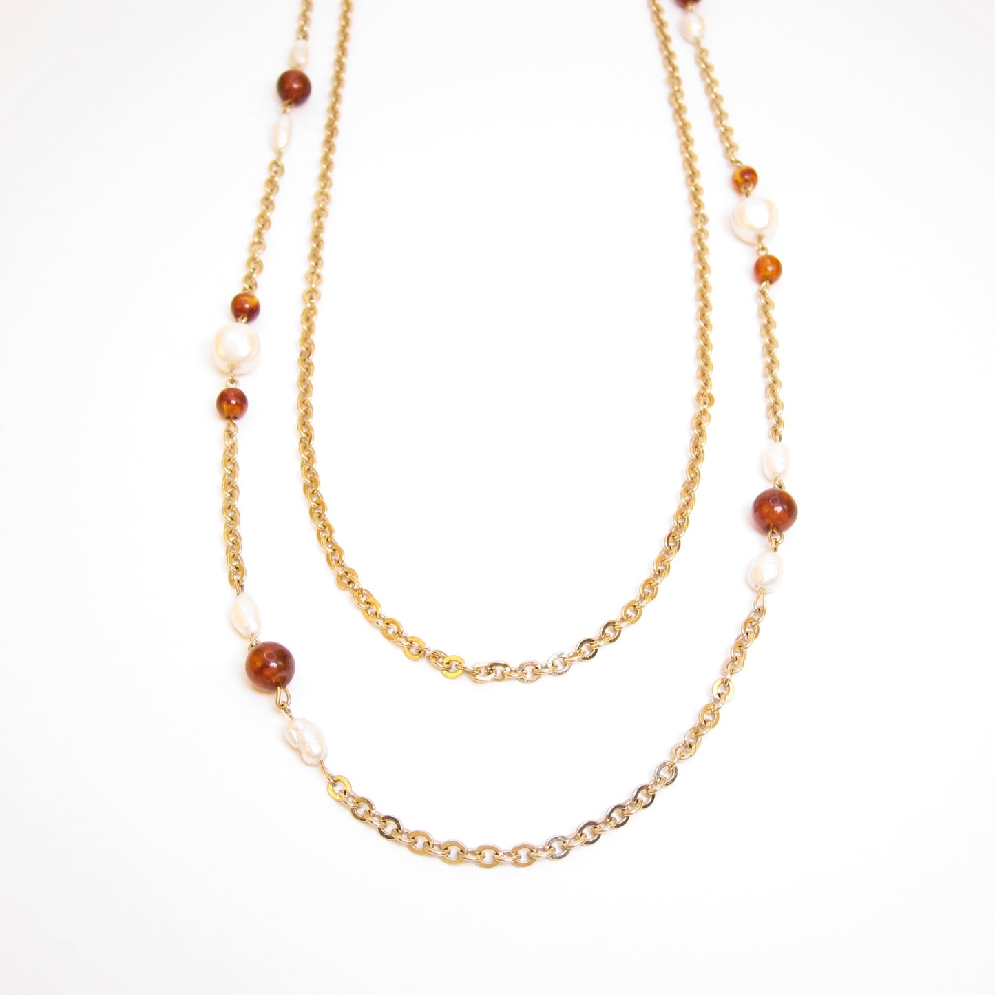 Givenchy Vintage Pearl and Amber Bead Golden Long Necklace