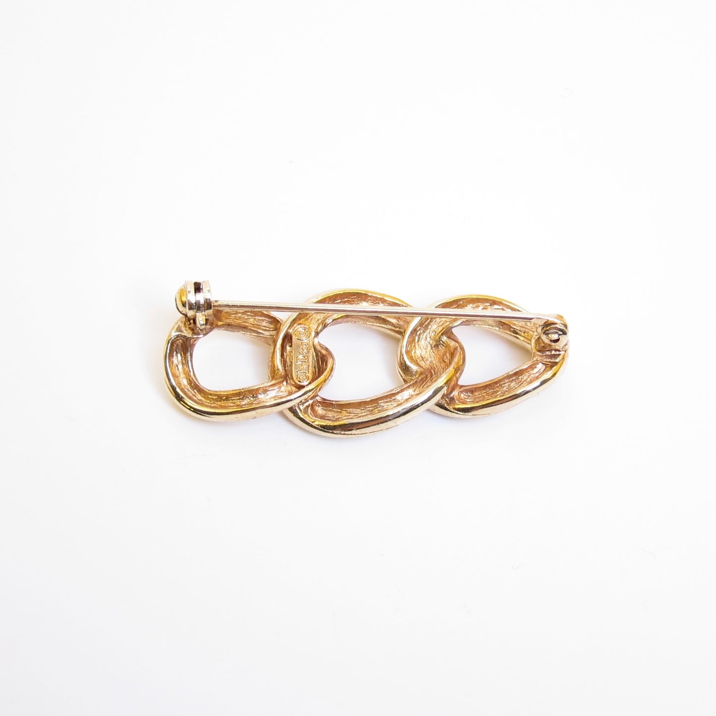 Christian Dior Vintage White and Golden Triple Loop Chain Link Brooch