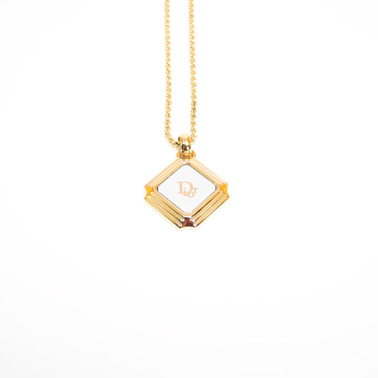 Christian Dior Vintage Dior Logo on Rhombus Silver and Golden Necklace