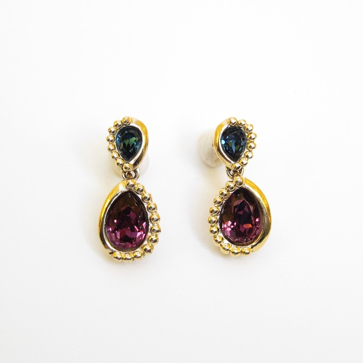 Christian Dior Vintage Colour-Stone Teardrop Gold-Tone Earrings