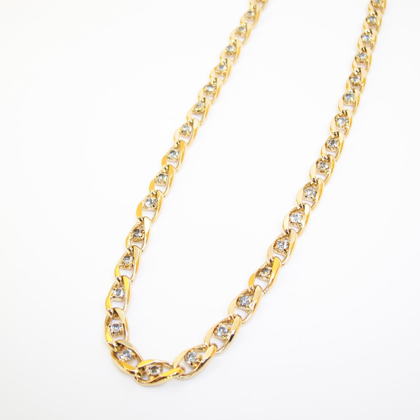 Givenchy Vintage Stylish Rhinestone with Chain Golden Long Necklace