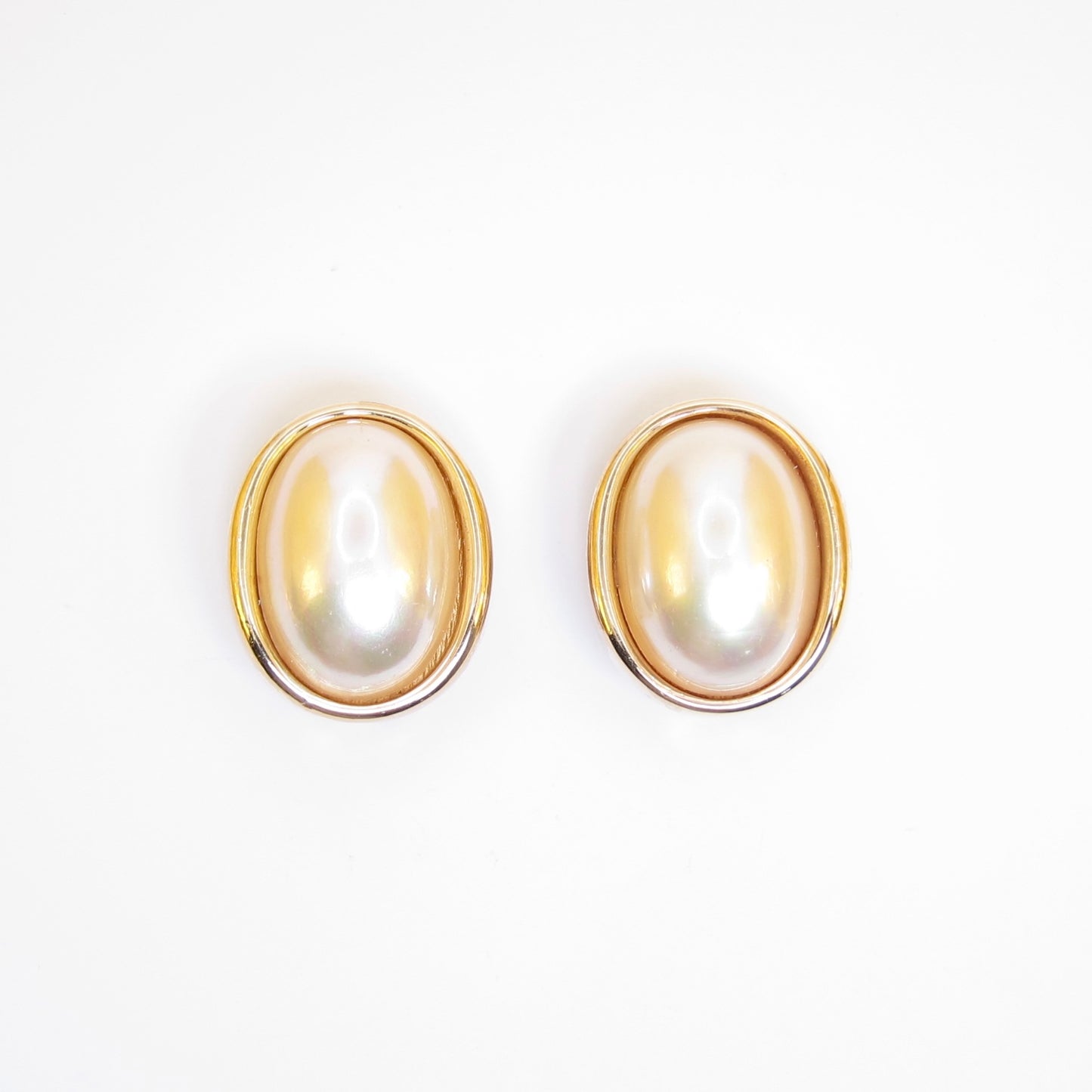 Christian Dior Vintage Oval Shaped Pearl Golden Clip-on Earrings