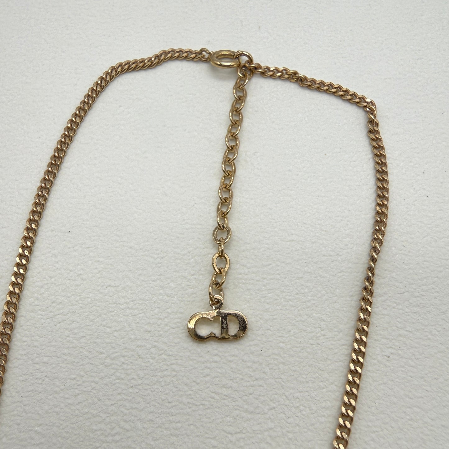 Christian Dior Vintage CD Logo in Rhombus with Rhinestone Golden Necklace