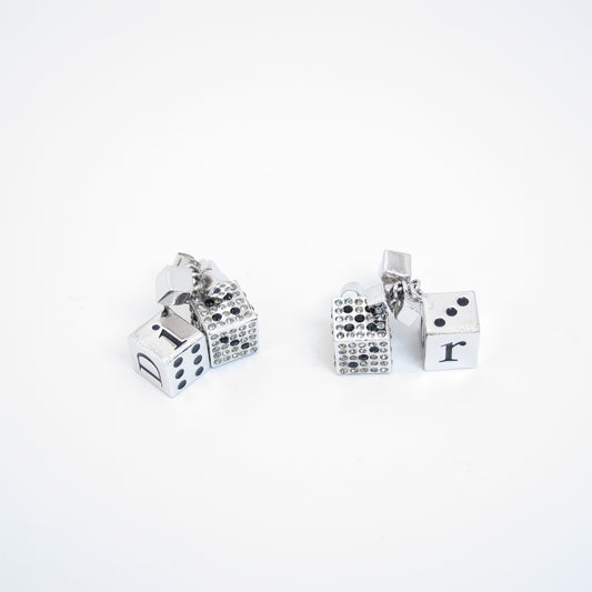 Christian Dior Vintage Dior Logo and Dice Silver Earrings