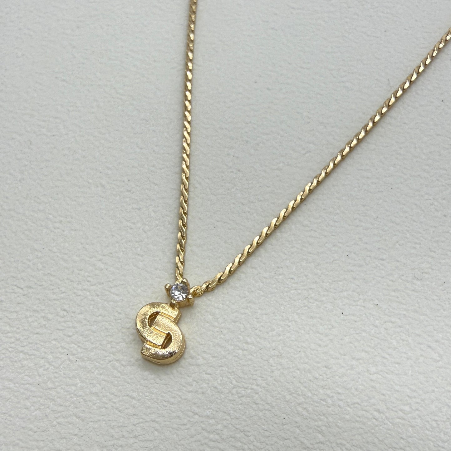 Christian Dior Vintage CD Logo with Rhinestone Golden Necklace