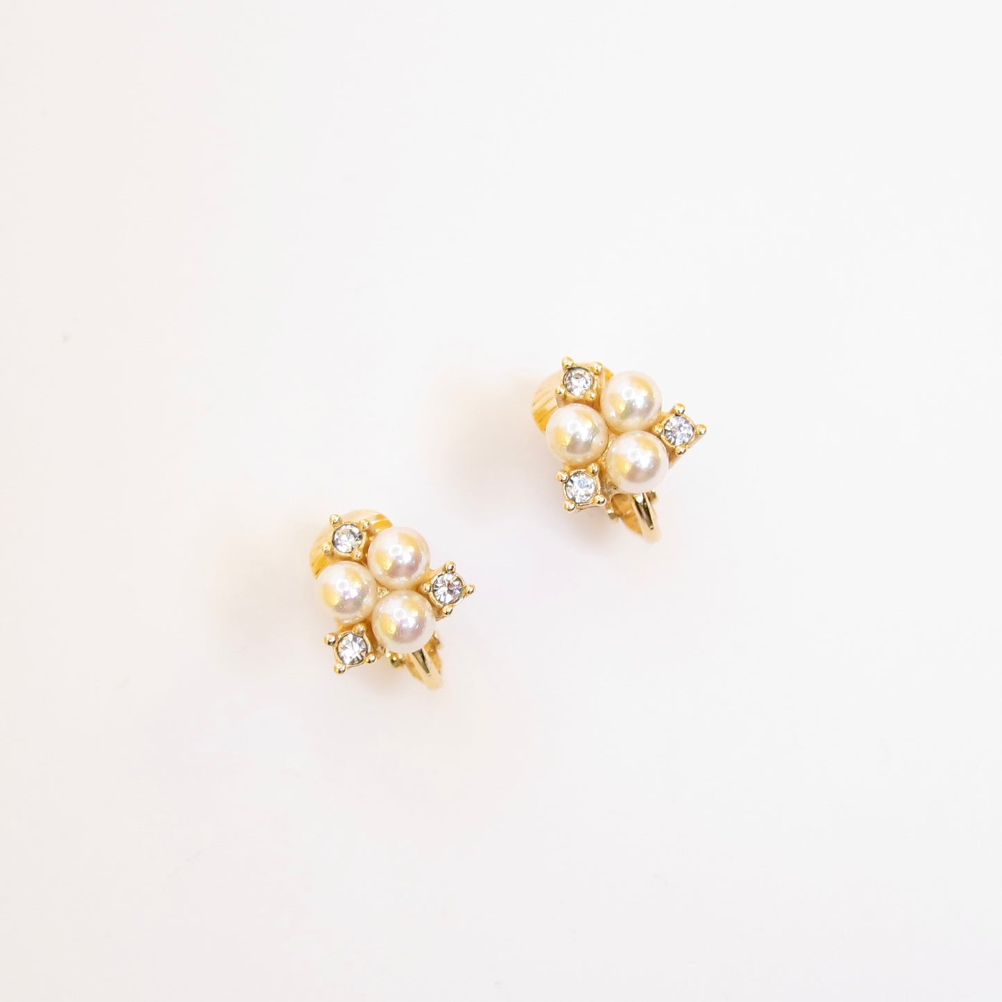 Christian Dior Vintage Pearl and Rhinestone Golden Clip-on Earrings