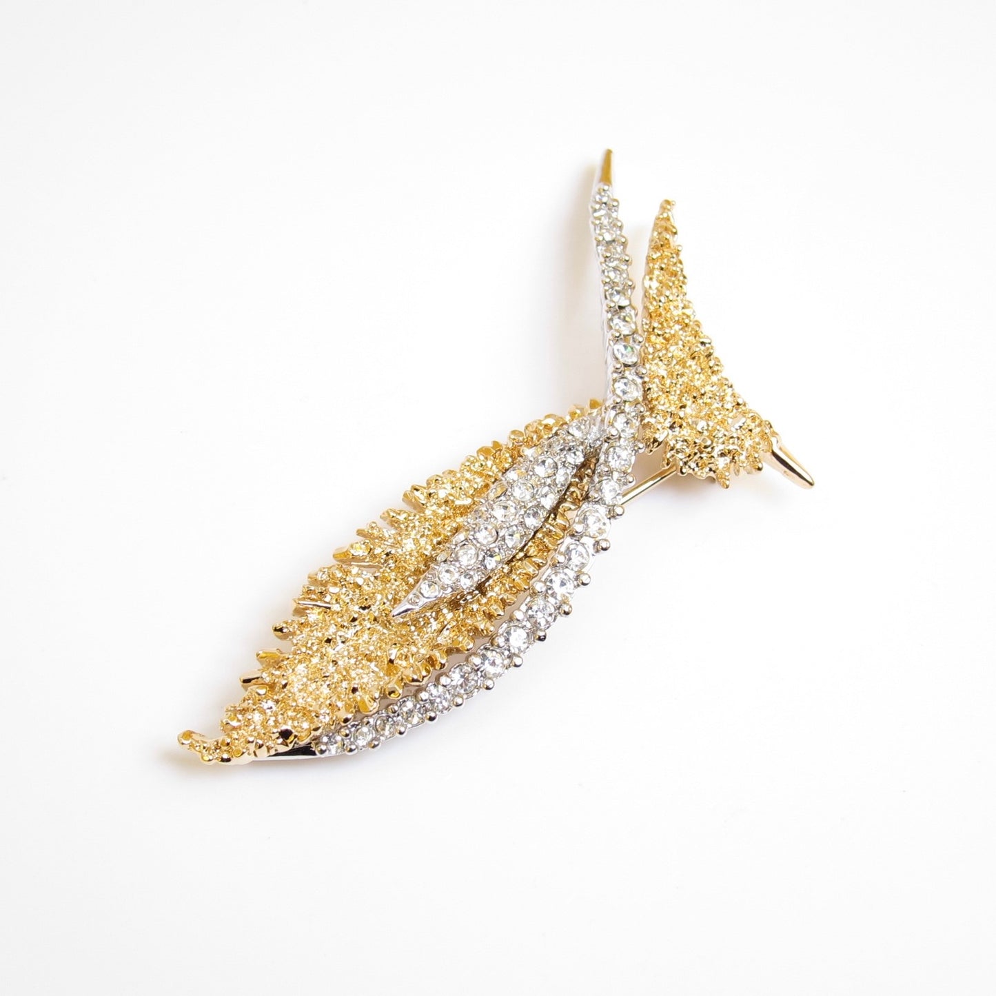 Nina Ricci Vintage Fish Motif with Rhinestone Two Tone Brooch
